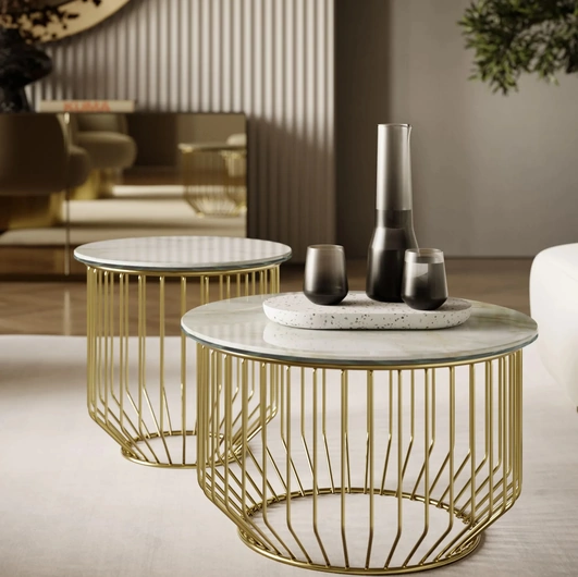 Tavolino Circus in SuperMarmo e acciaio di Bontempi