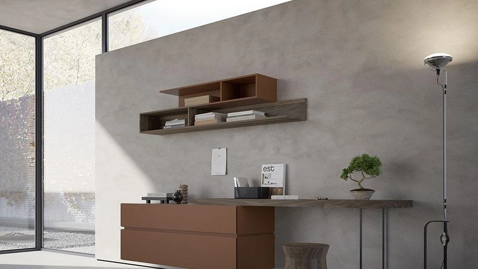 Scrittoio Comp 377 in laccato, legno e metallo di Mobilgam