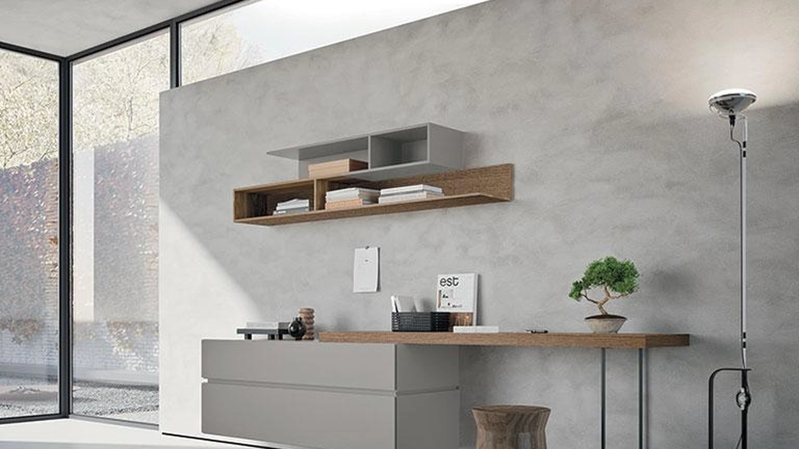 Scrittoio Comp 377 in laccato, legno e metallo di Mobilgam