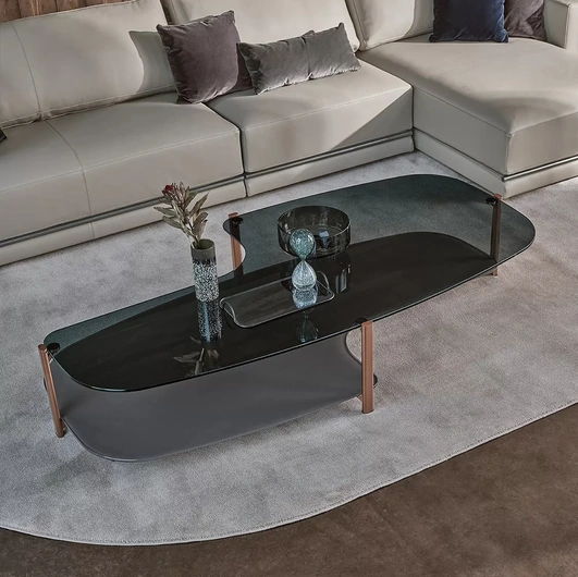 Tavolino Pagoda a due piani in cristallo con struttura in acciaio laccato di Bontempi