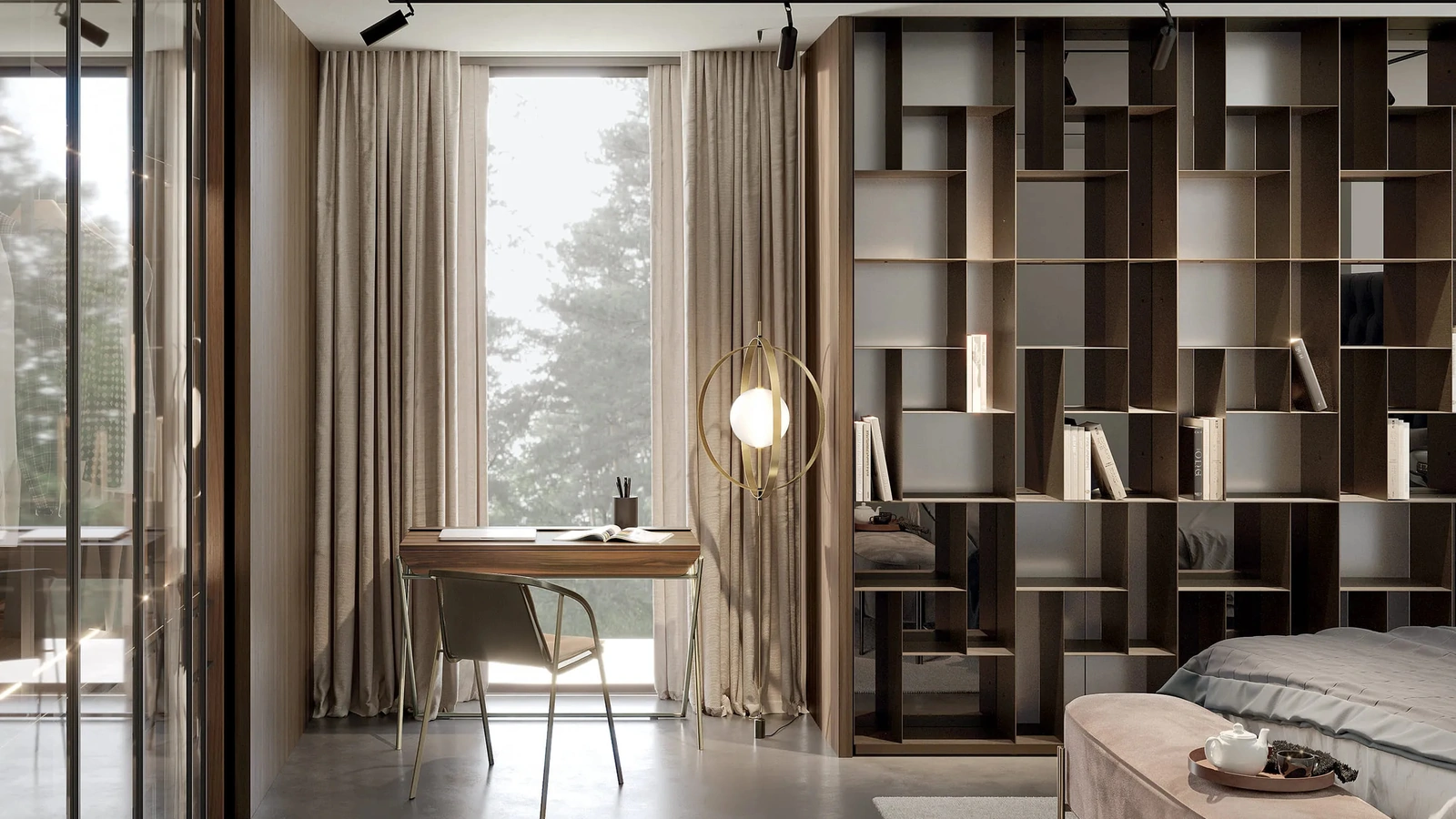 Lampada da terra Papillon Cielo-Terra in acciaio e vetro di Bontempi