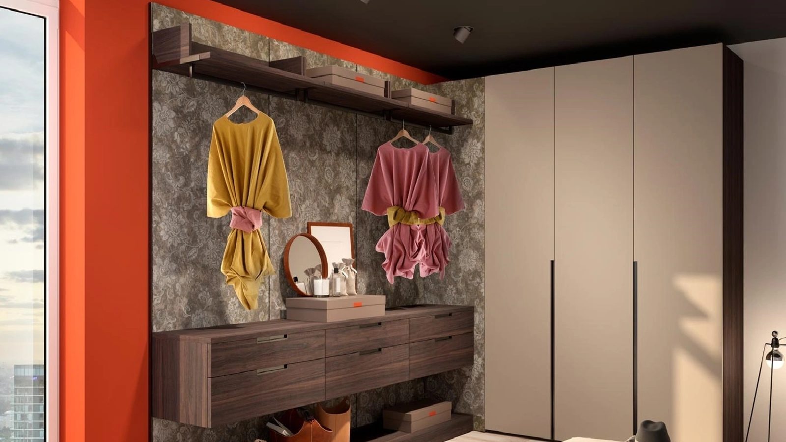 Cabina Armadio in melaminico finitura schienale effetto pelle stampata modello 55D di Ferrimobili