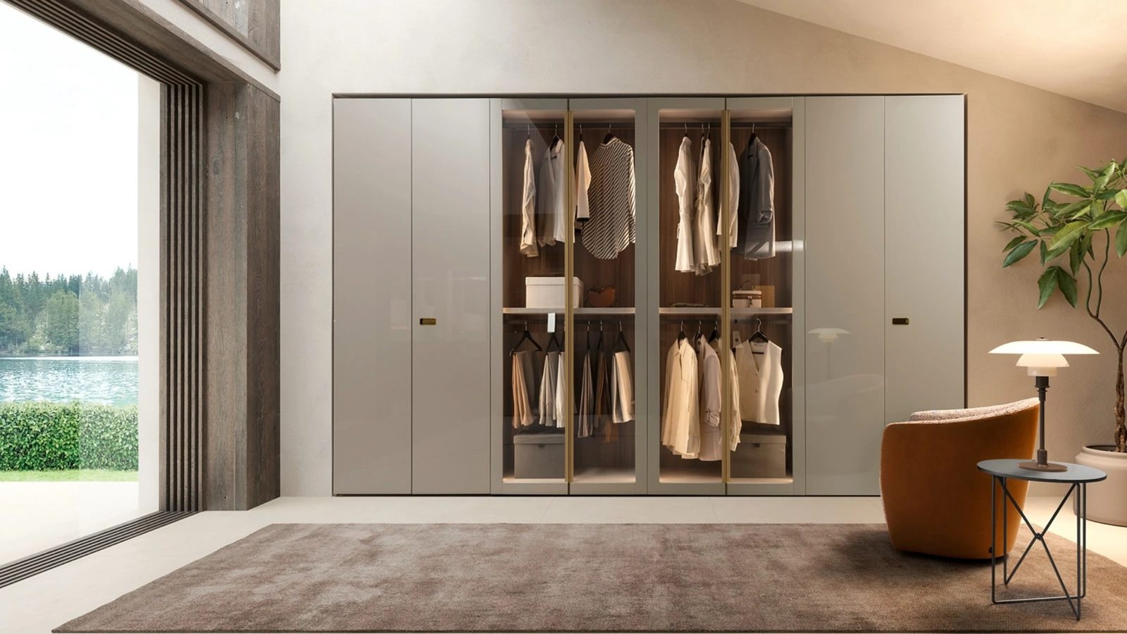 Armadio con ante battenti Anteprima in laccato lucido Gris Beige di Presotto