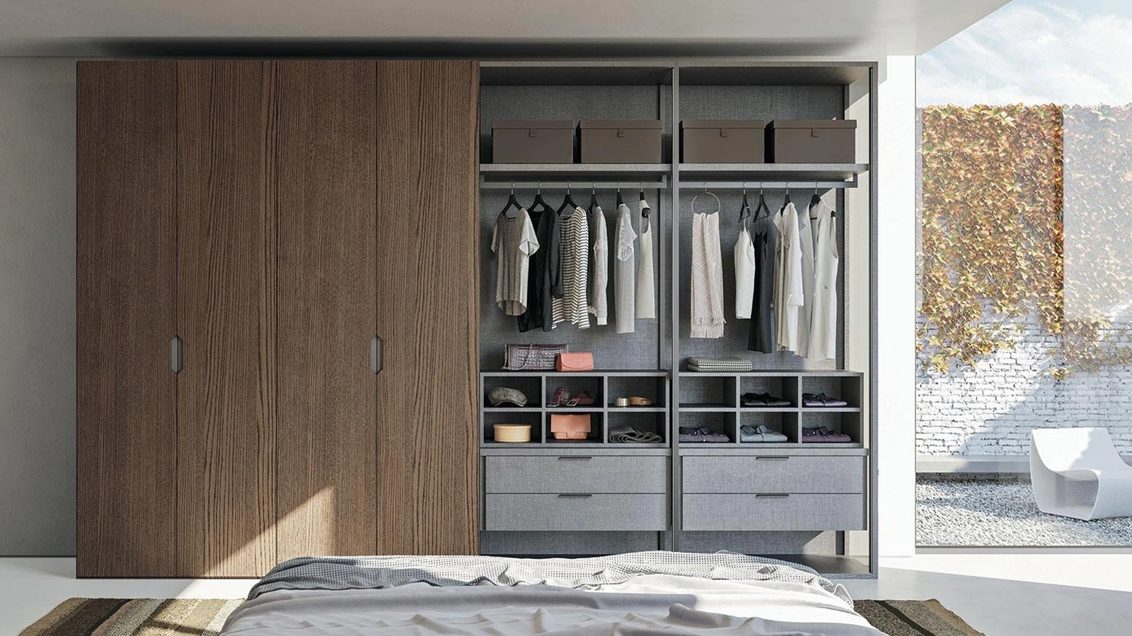 Armadio con ante battenti Comp 376 in legno e melaminico tessuto di Mobilgam