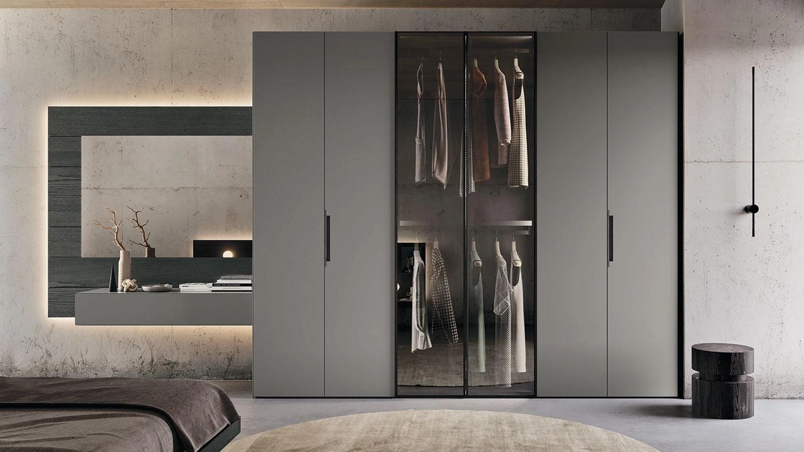 Armadio con ante battenti in laccato e vetro Comp 383 di Mobilgam