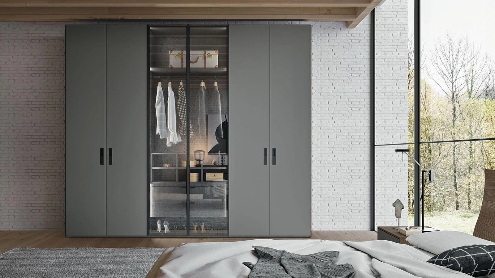 Armadio con ante battenti in laccato e vetro Comp 387 di Mobilgam