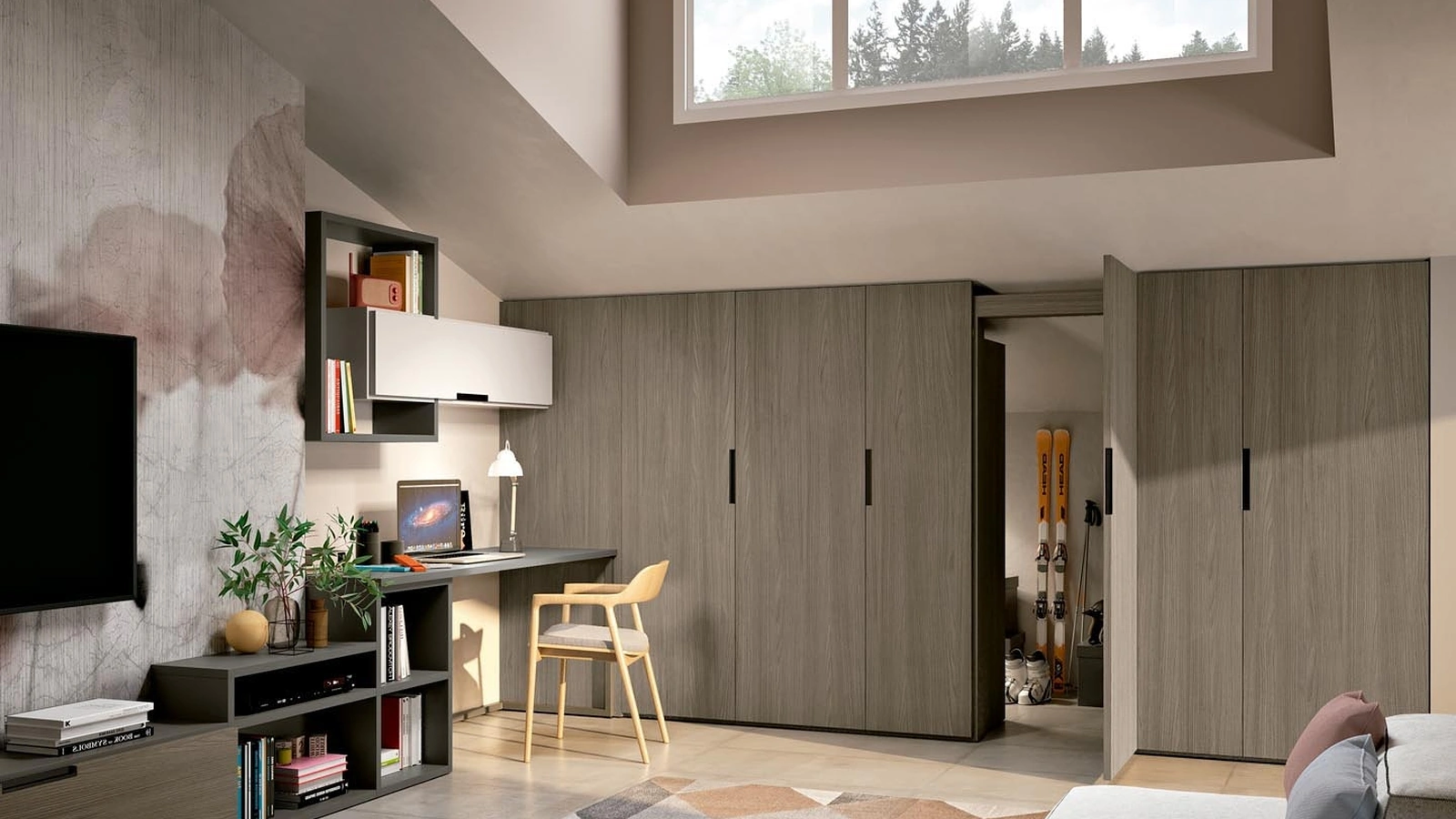 Armadio con ante battenti scalare per mansarda Composizione 16 di Ferrimobili