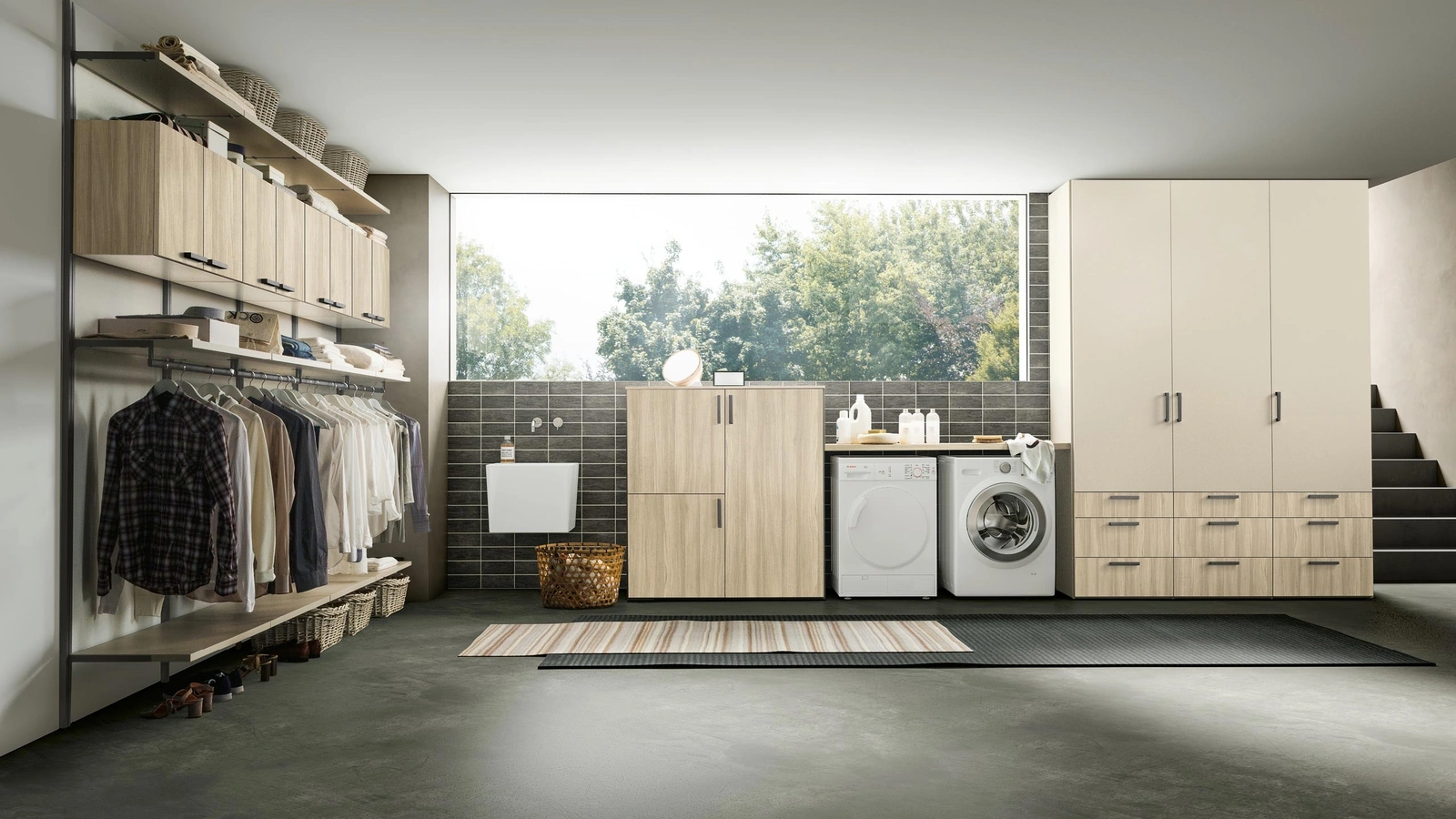 Armadio su misura in melaminico e laccato opaco Intermezzo per Lavanderia di Adok