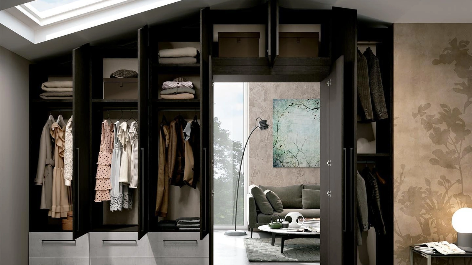 Armadio Mansardato bifacciale con portale composizione 08 di Ferrimobili