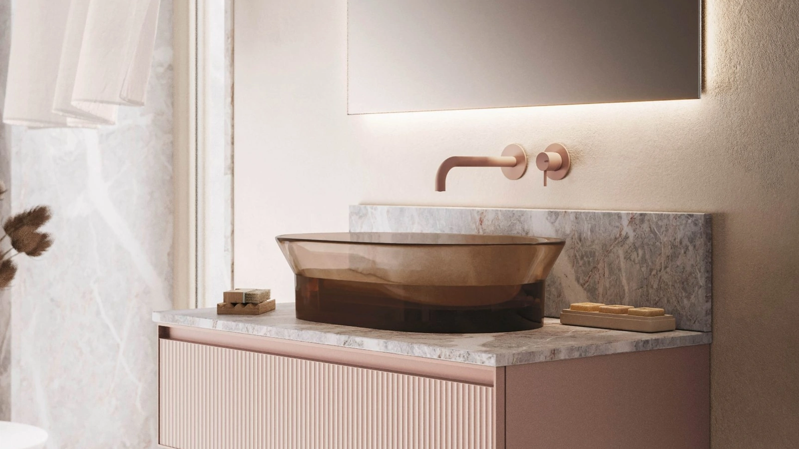 Mobile da Bagno sospeso Absolute 41 in vetro ondulato opaco di Arbi