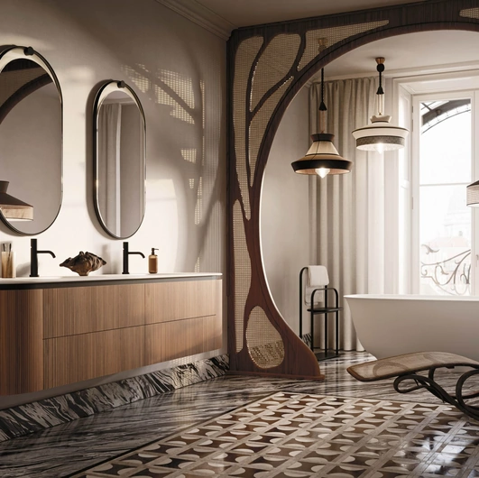 Mobile da Bagno sospeso Almond 07 in Groove Noce Canaletto di Arbi