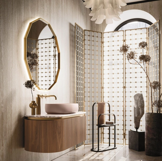 Mobile da Bagno sospeso Almond 10 in Groove Noce Canaletto di Arbi