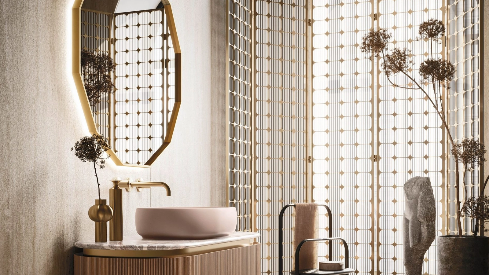 Mobile da Bagno sospeso Almond 10 in Groove Noce Canaletto di Arbi