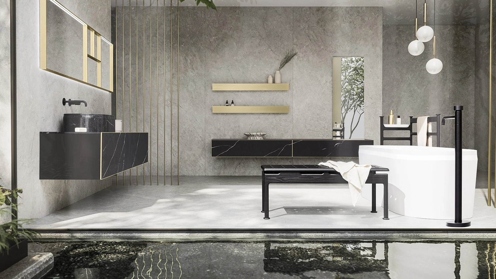 Mobile da Bagno sospeso Luxor 04 in quarzo resina di Arbi