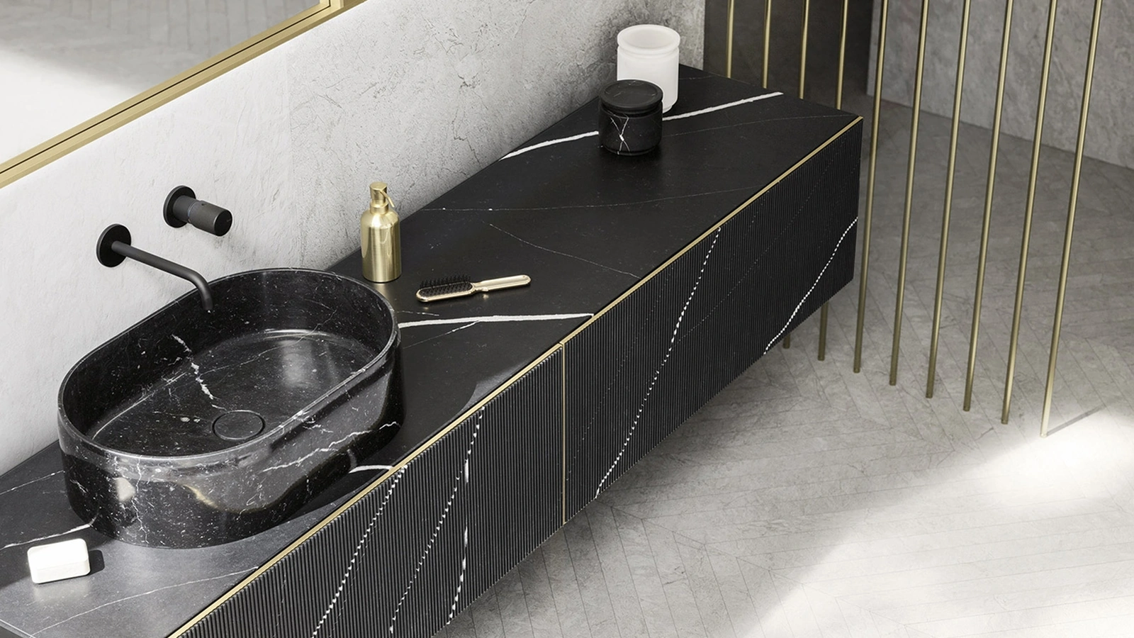 Mobile da Bagno sospeso Luxor 04 in quarzo resina di Arbi