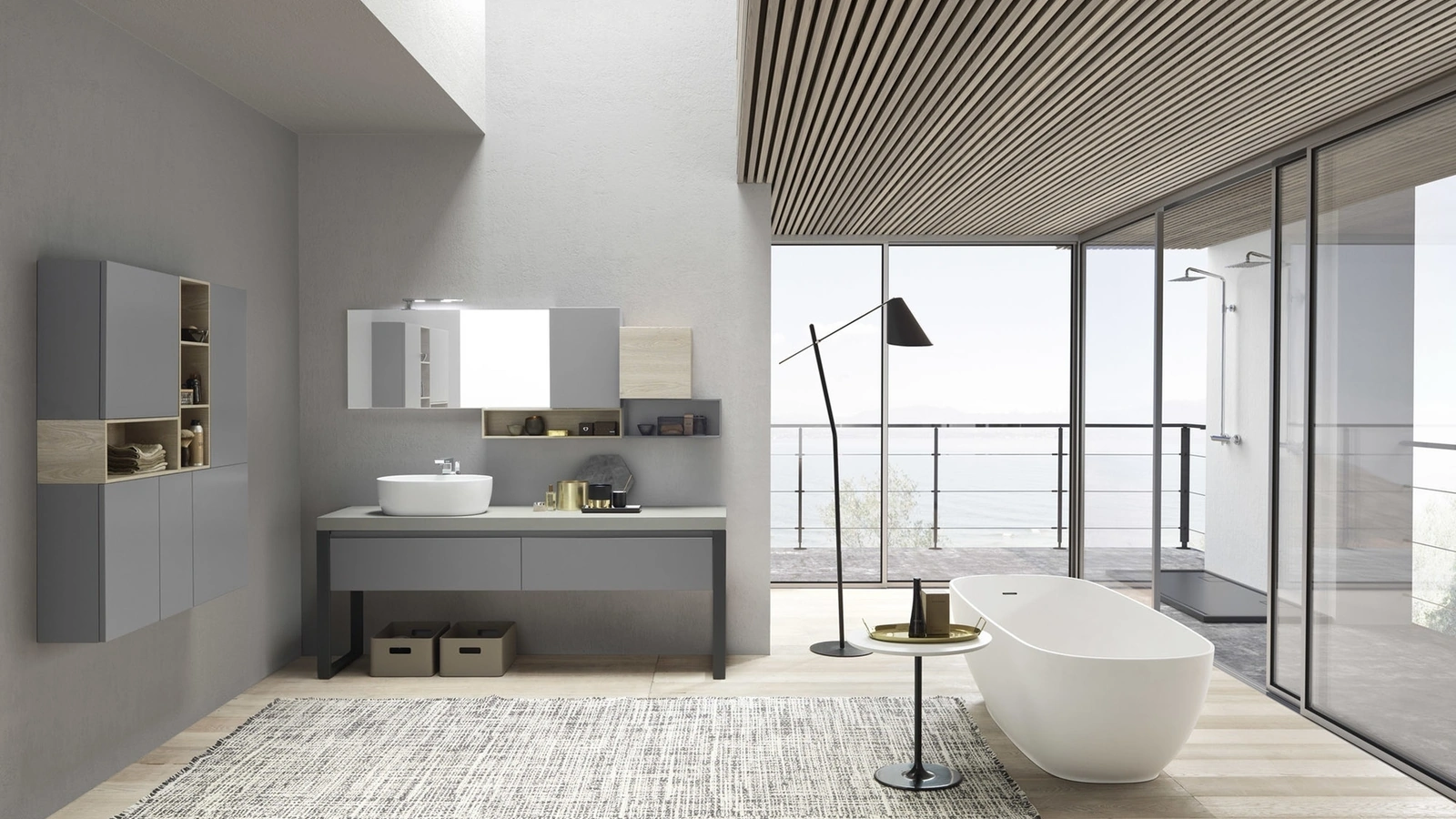 Mobile Bagno da appoggio M2 System C203 in laccato opaco Grigio Lavagna di Baxar