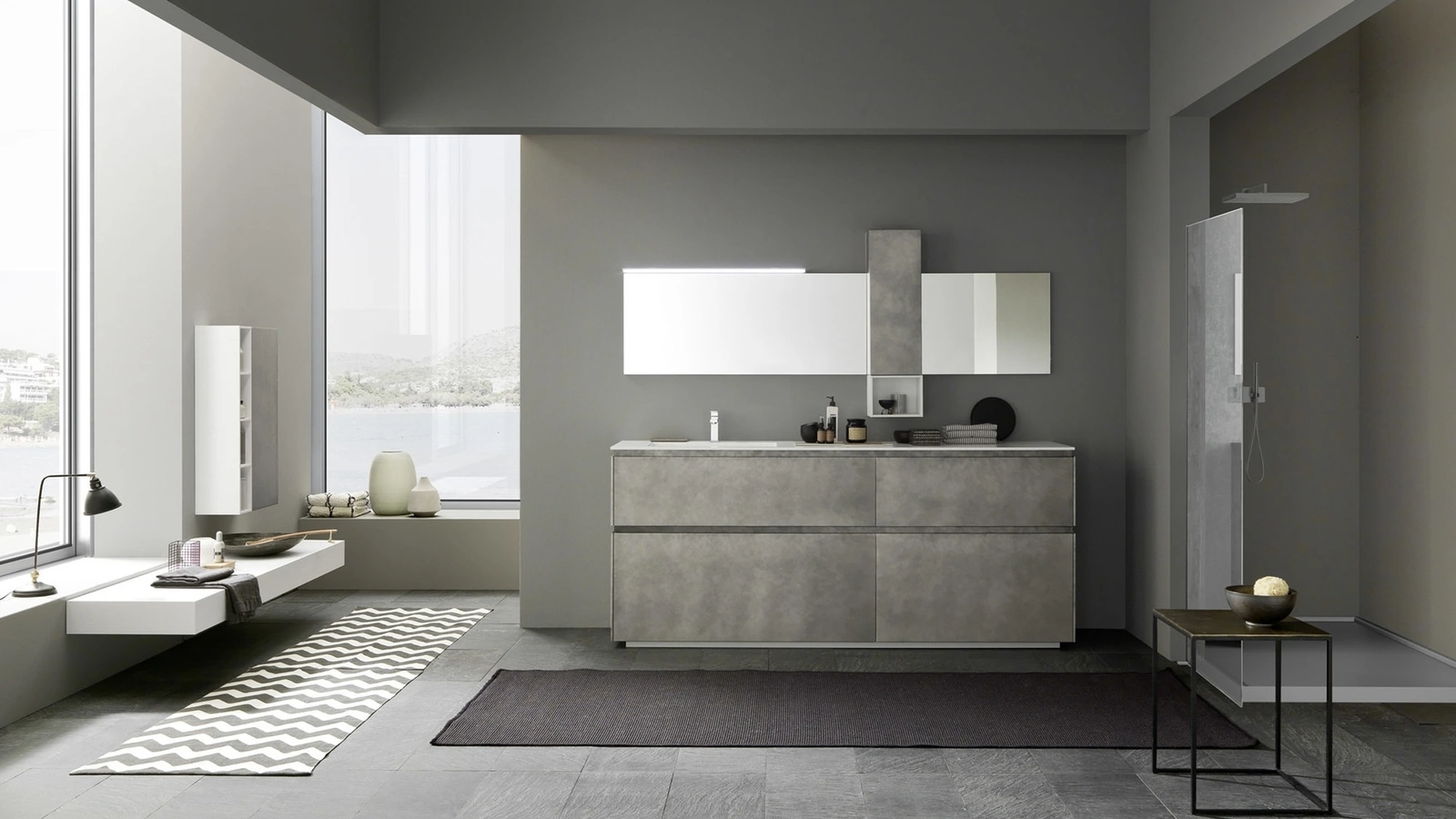 Mobile da Bagno sospeso M2 System C205 in laccato Metal Titanio di Baxar