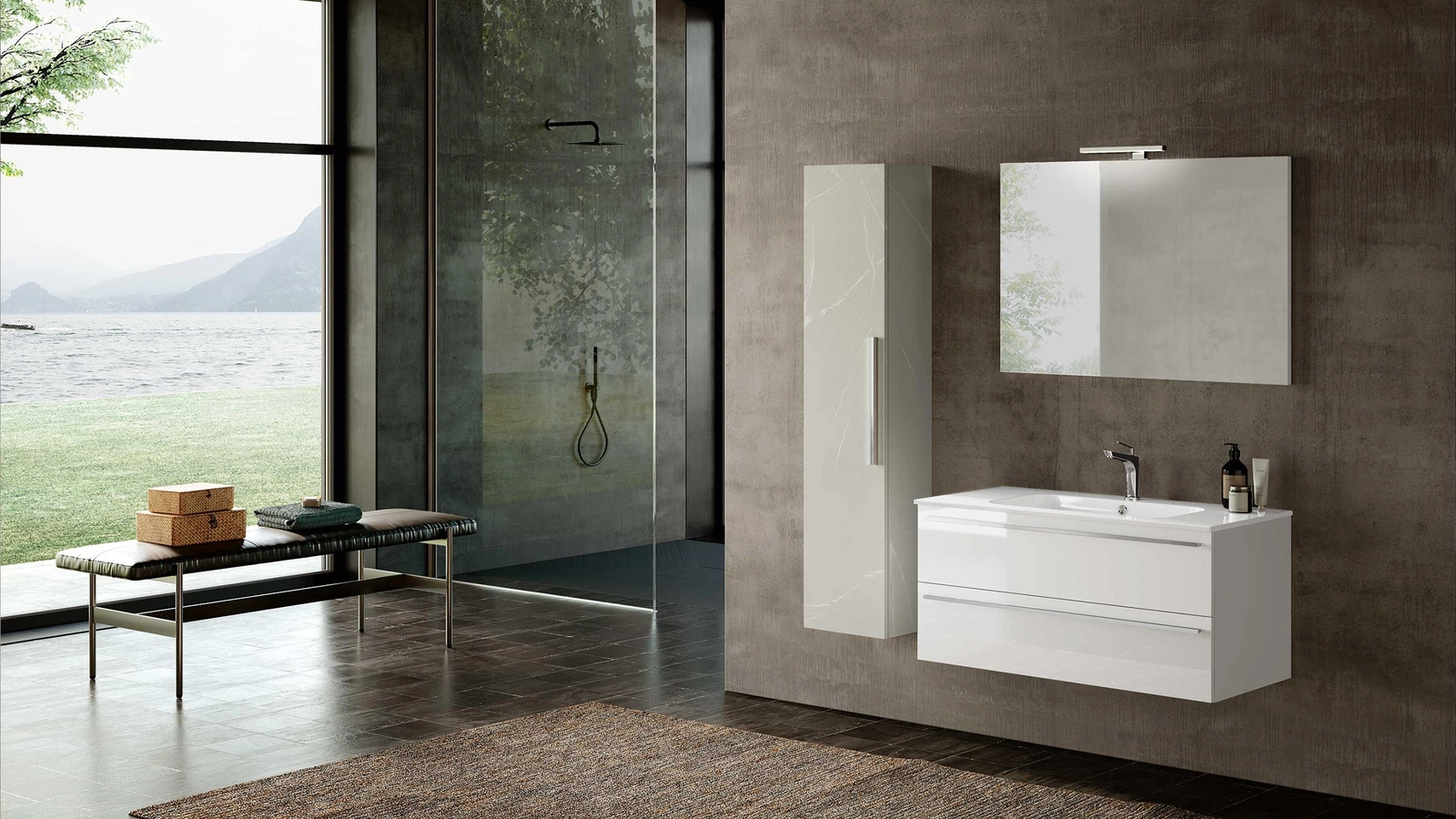 Mobile da Bagno sospeso Block System Slim C40 di Baxar