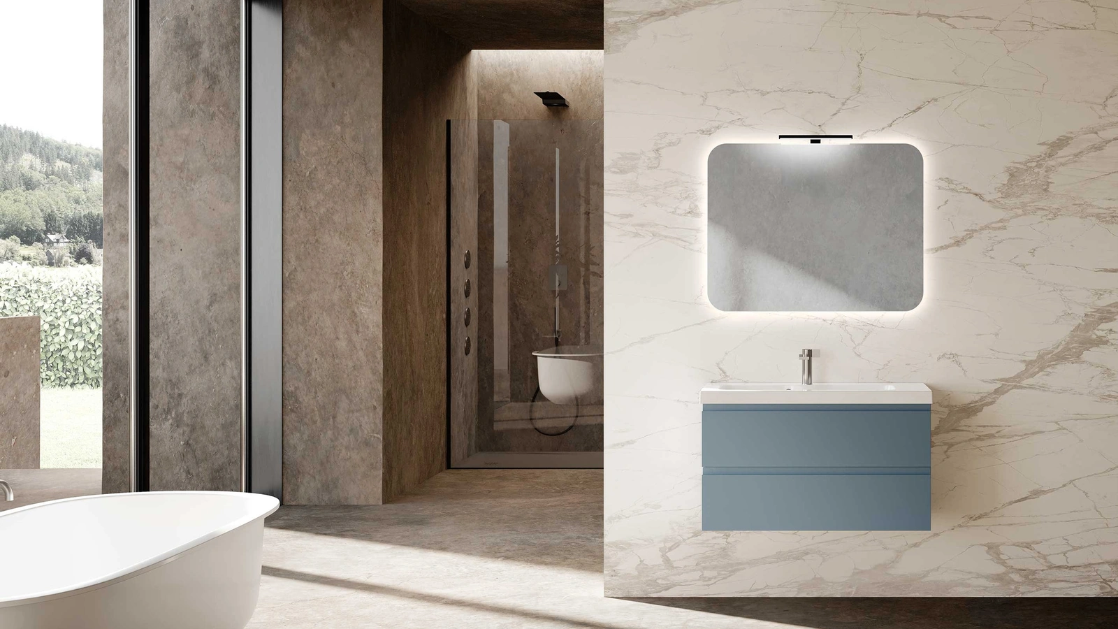 Mobile da Bagno sospeso Block System Square Evo C37 di Baxar