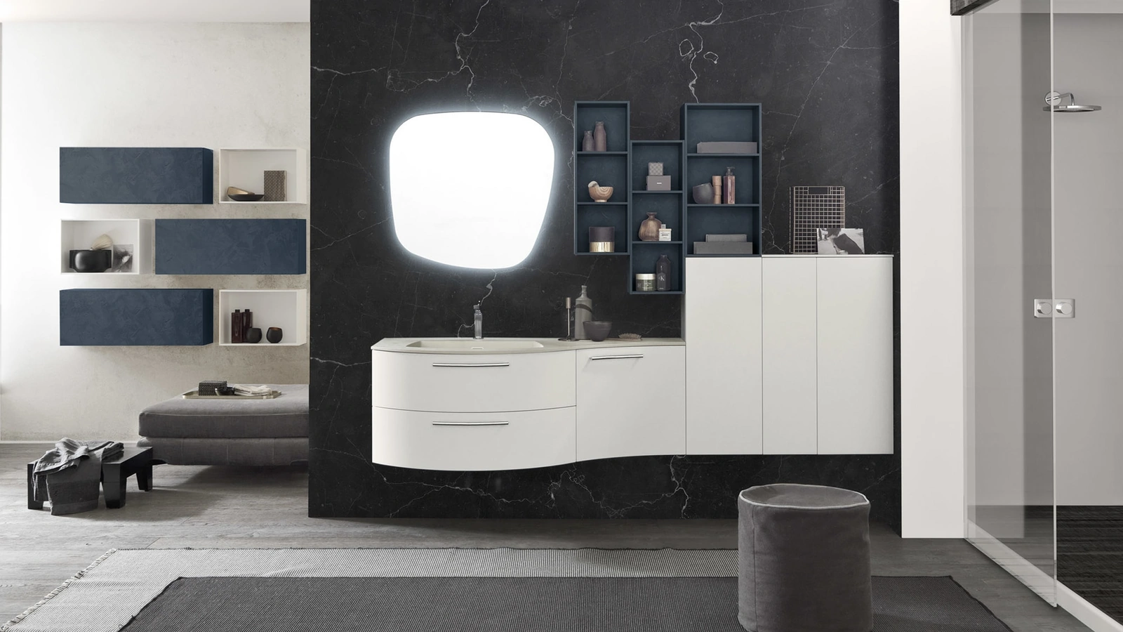 Mobile da bagno sospeso M System C008 in laccato opaco di Baxar