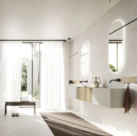 Mobile da Bagno sospeso Code 05 in Rovere e Laminam Fokos Sale di Arbi