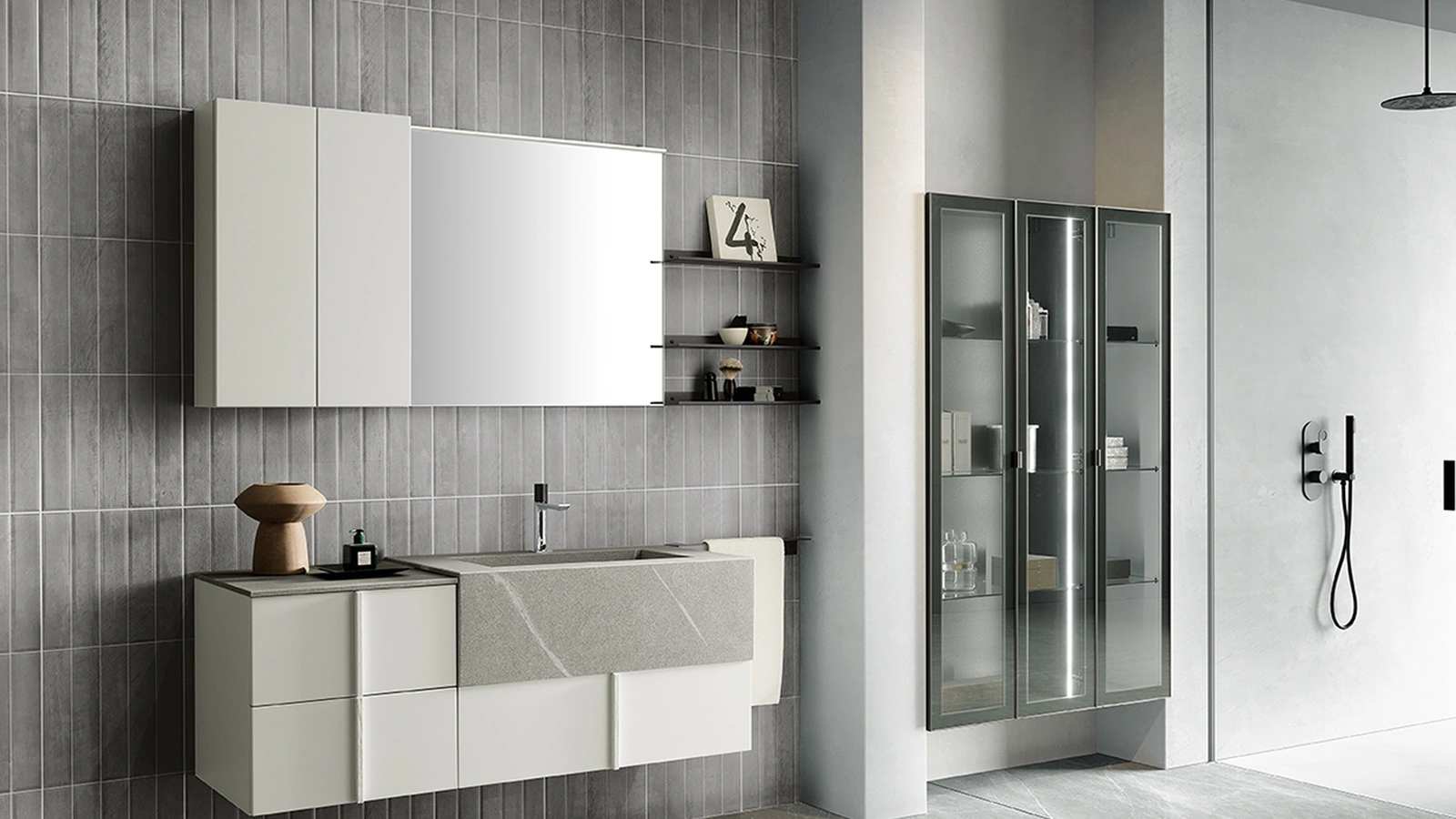 Mobile da Bagno sospeso Essenze 09 in laccato e gres di Archeda