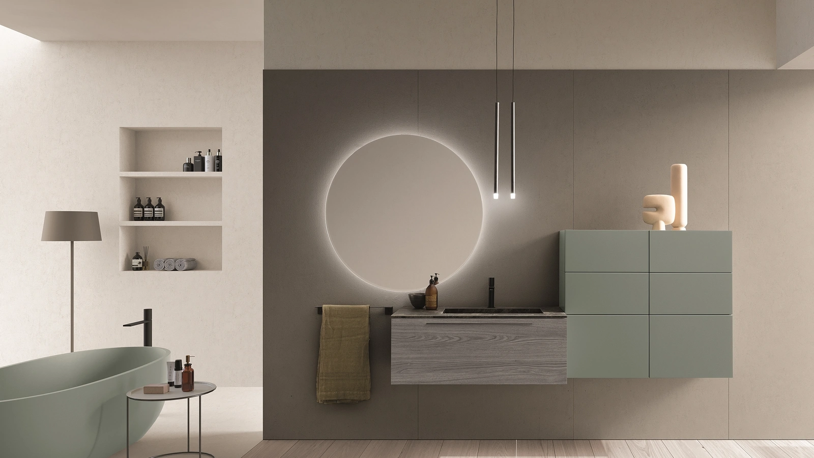 Mobile da Bagno sospeso Essenze 11 in legno e laccato di Archeda