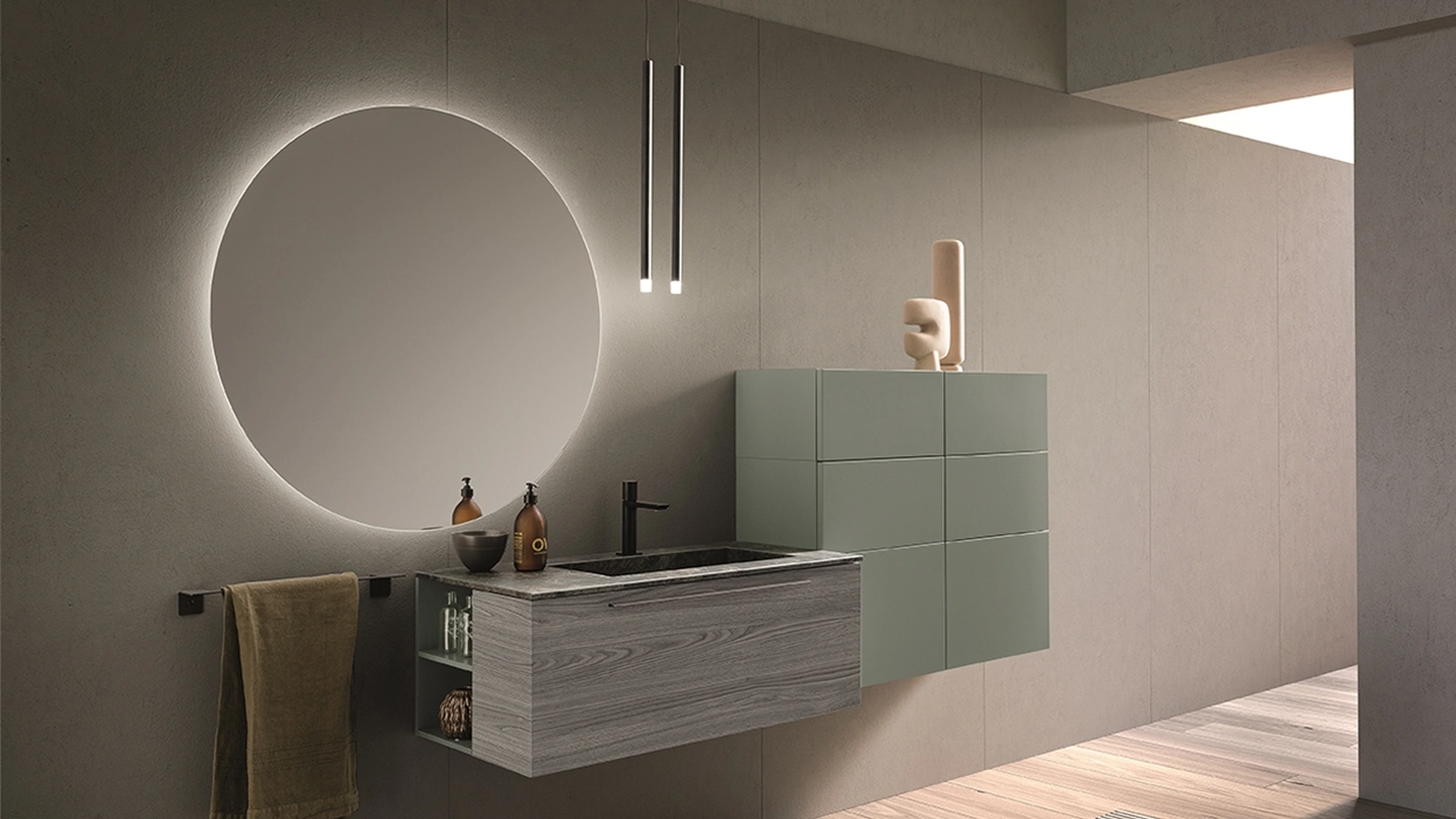 Mobile da Bagno sospeso Essenze 11 in legno e laccato di Archeda