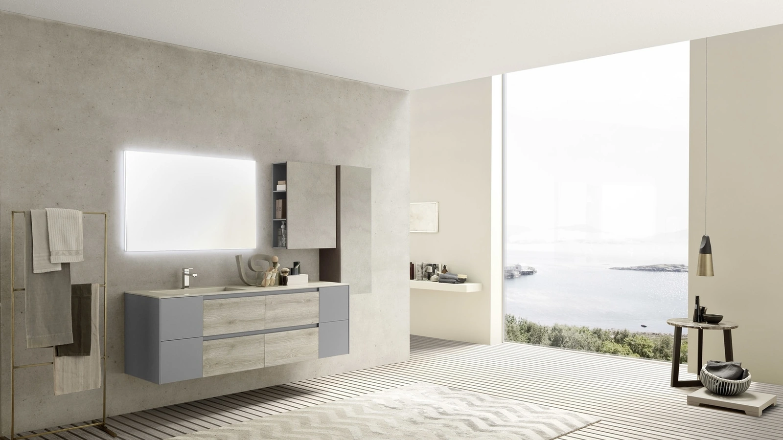 Mobile da Bagno sospeso M2 System C210 in melaminico Rovere Dogato Grigio e laccato Grigio Lavagna di Baxar
