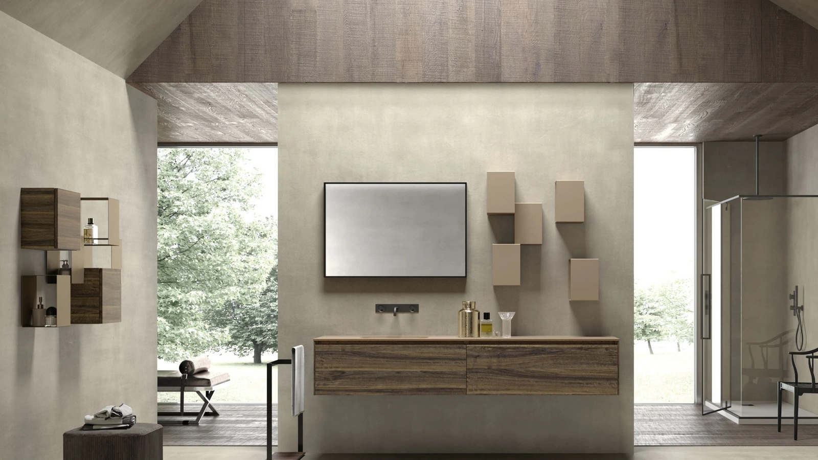 Mobile da Bagno sospeso M2 System 223 in melaminico Noce di Baxar