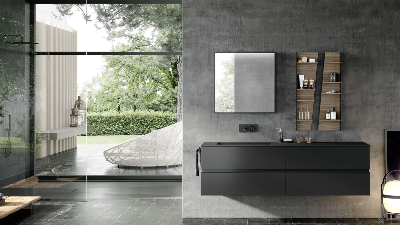 Mobile da Bagno sospeso M2 System 224 in laccato opaco di Baxar