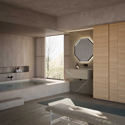 Mobile da Bagno M3 System 308 in gres pietra Piasentina e legno di Baxar