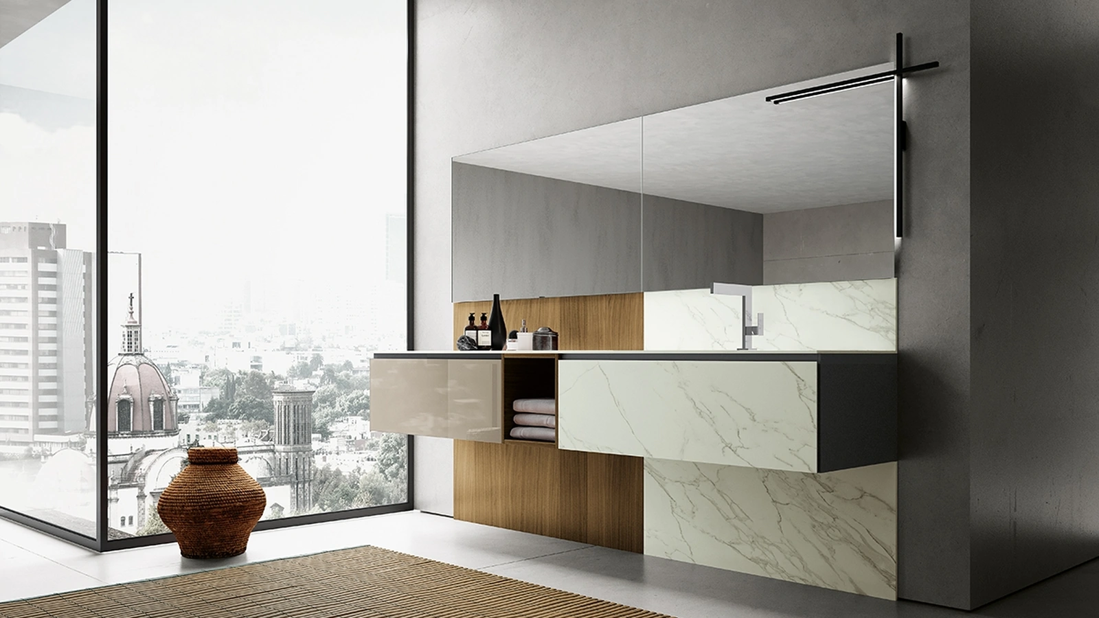 Mobile da Bagno sospeso in gres e vetro Modulo 03 di Archeda