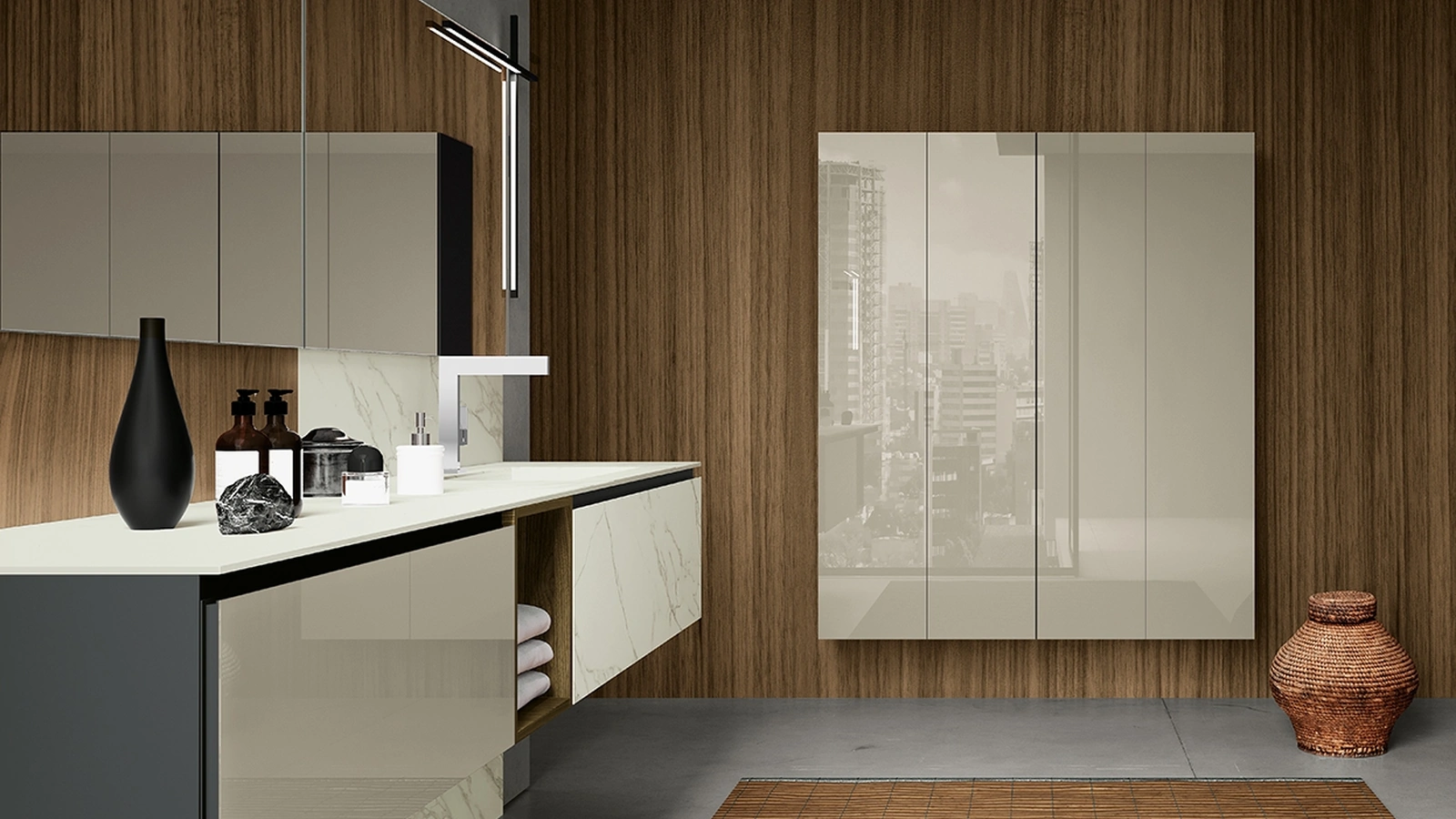 Mobile da Bagno sospeso in gres e vetro Modulo 03 di Archeda