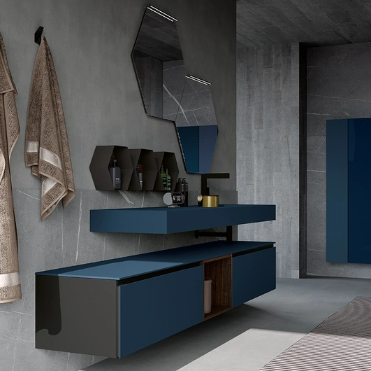 Mobile da Bagno sospeso in vetro acidato Oltremare Modulo 06 di Archeda