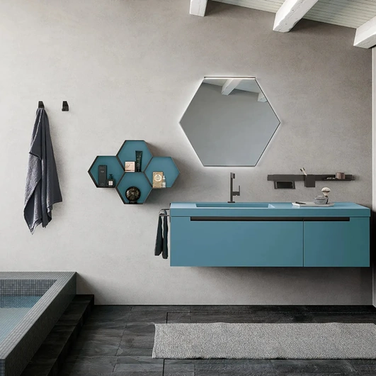 Mobile da Bagno sospeso Side 05 in laccato opaco con maniglie in titanio di Archeda