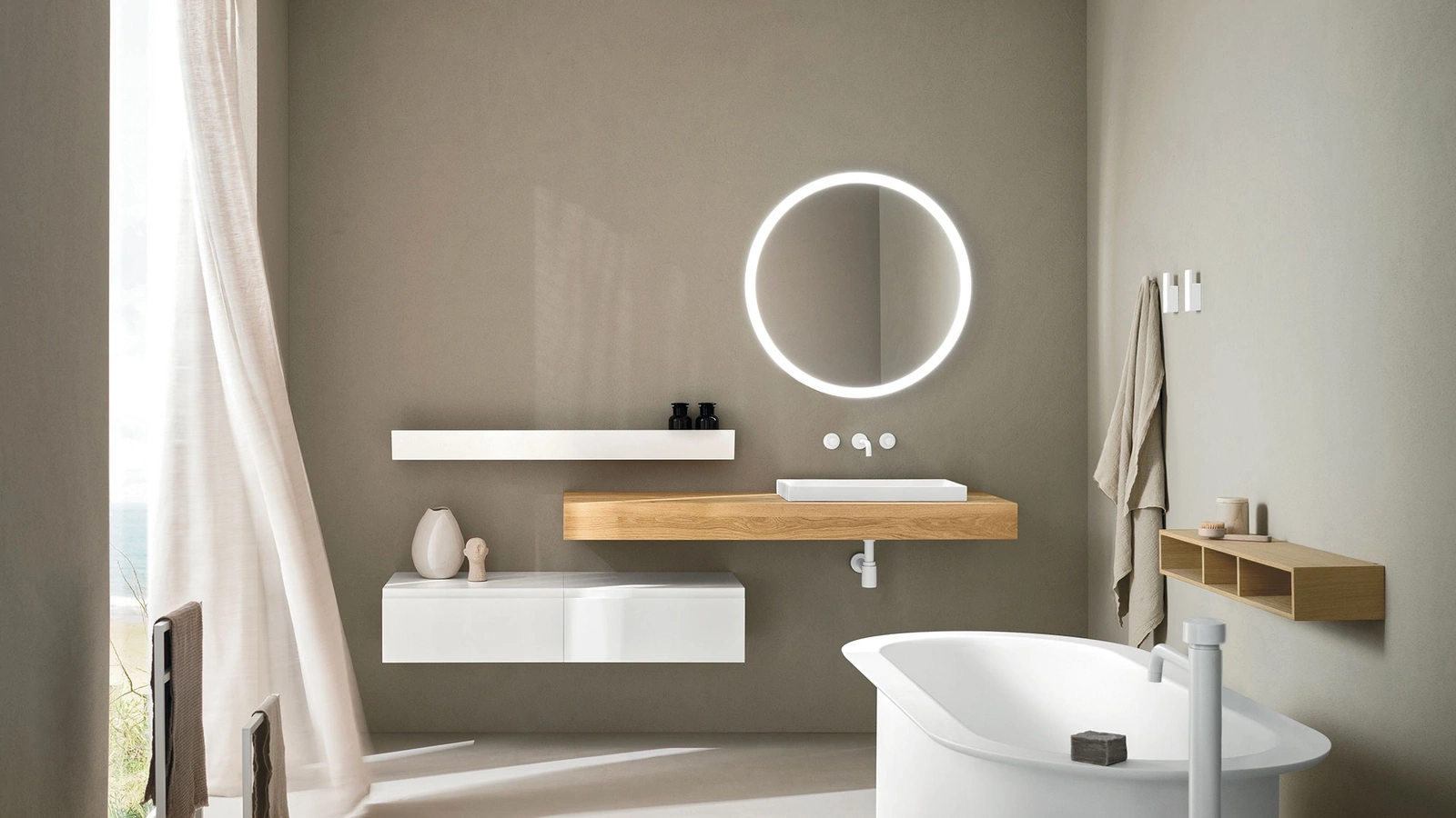 Mobile da Bagno sospeso Street 03 in laccato opaco e legno di Arbi