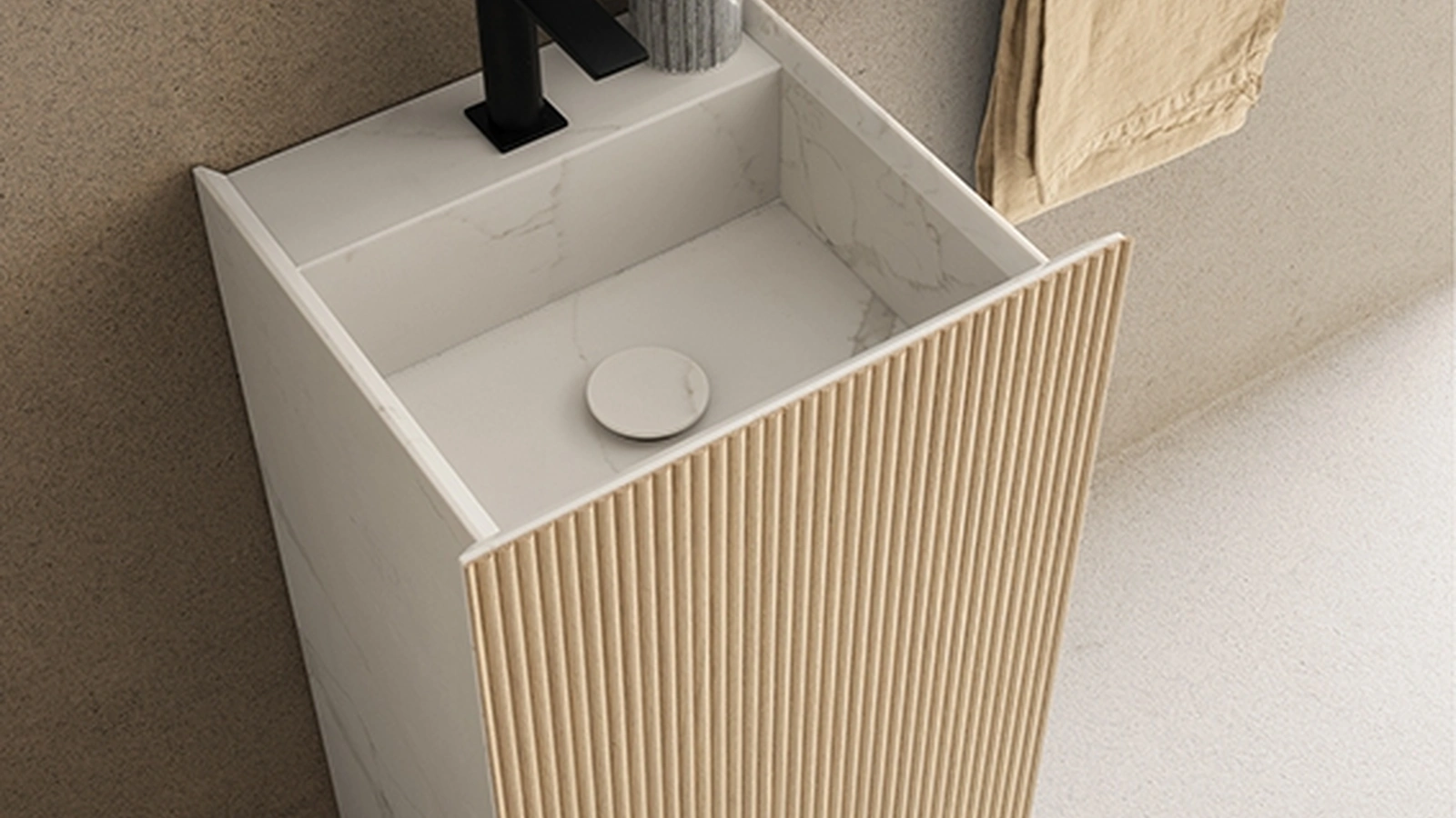 Mobile da Bagno a terra Tulle 08B in Okite con frontale in Rovere di Archeda