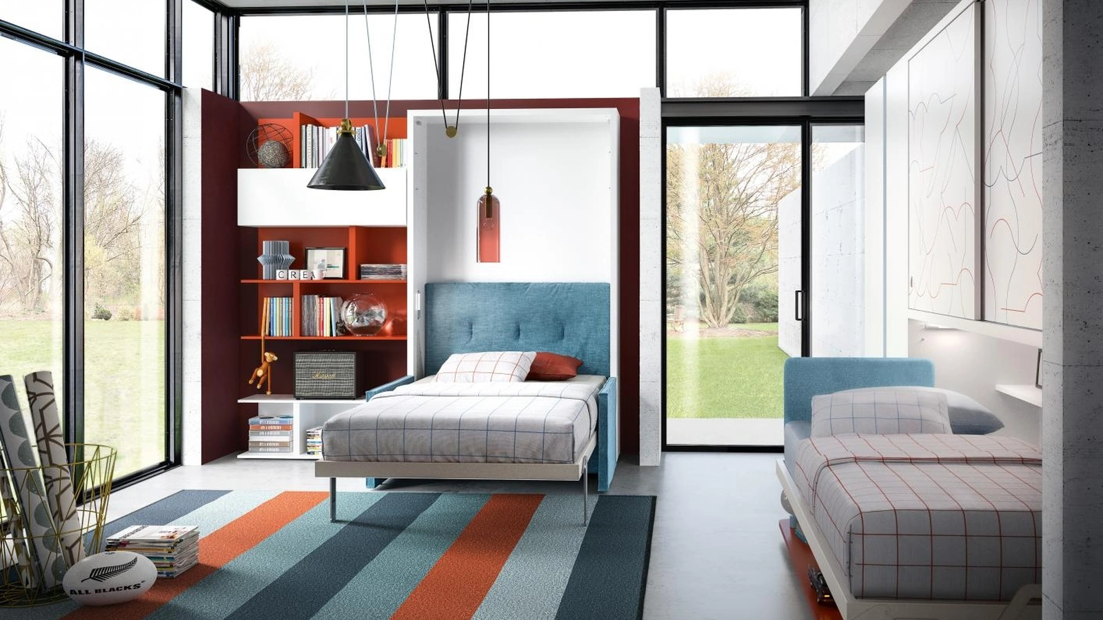 Cameretta Young 06 con composizione Kali Ponte Board e Altea Sofa di Clei