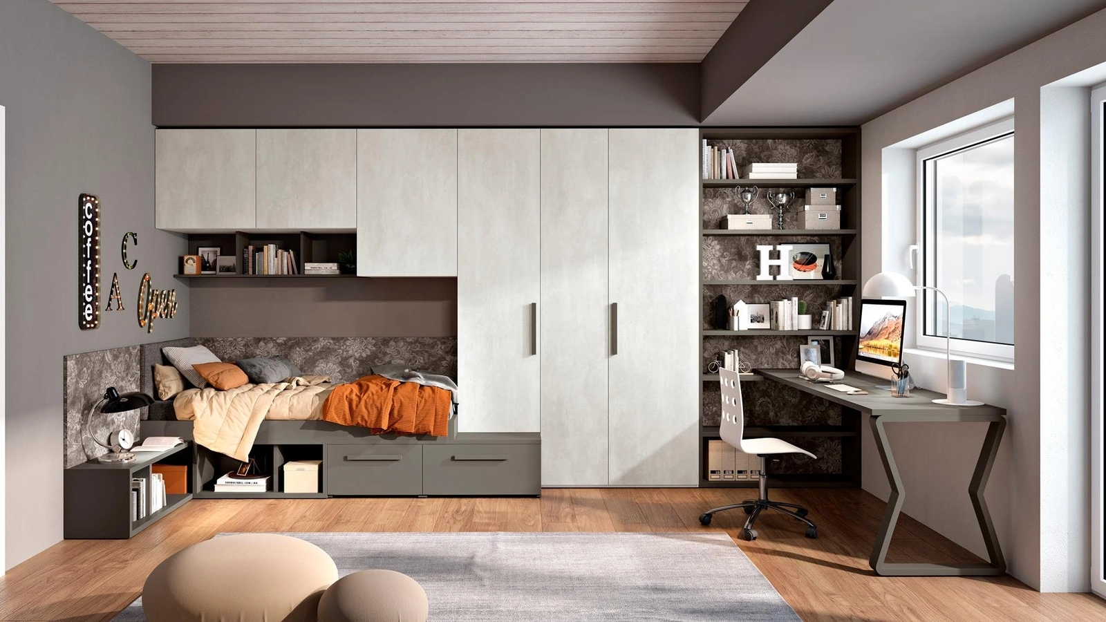 Cameretta 134 a ponte con scrivania di Ferrimobili