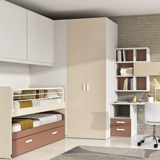 Cameretta 144 a ponte con secondo letto estraibile e scrivania di Ferrimobili