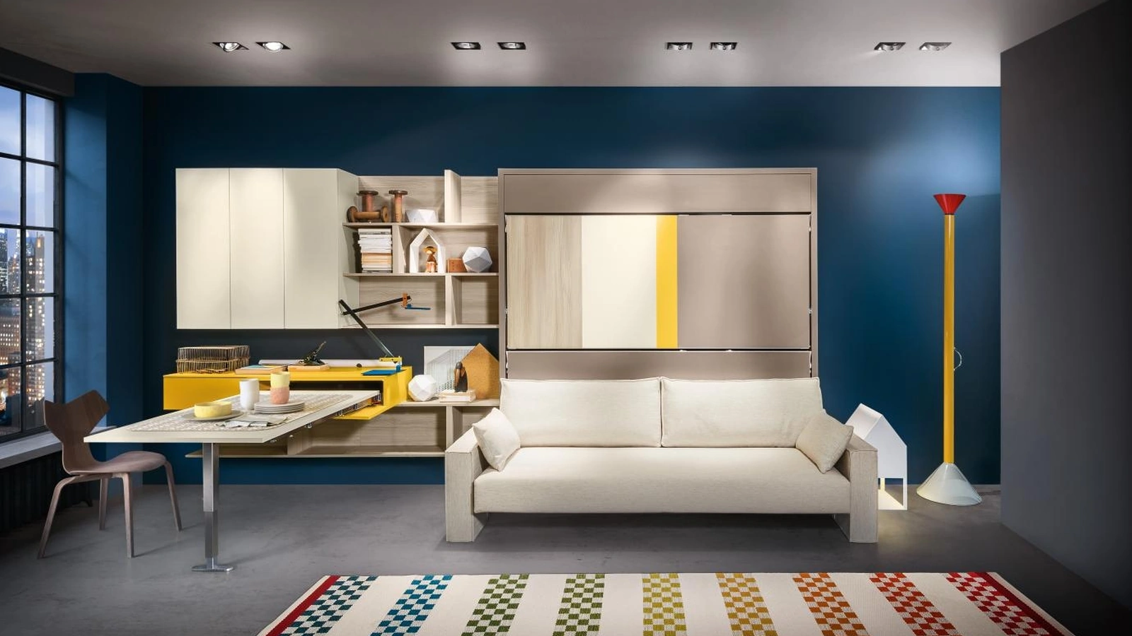 Cameretta con letti a castello trasformabile Kali Duo Sofa in laccato e melaminico di Clei