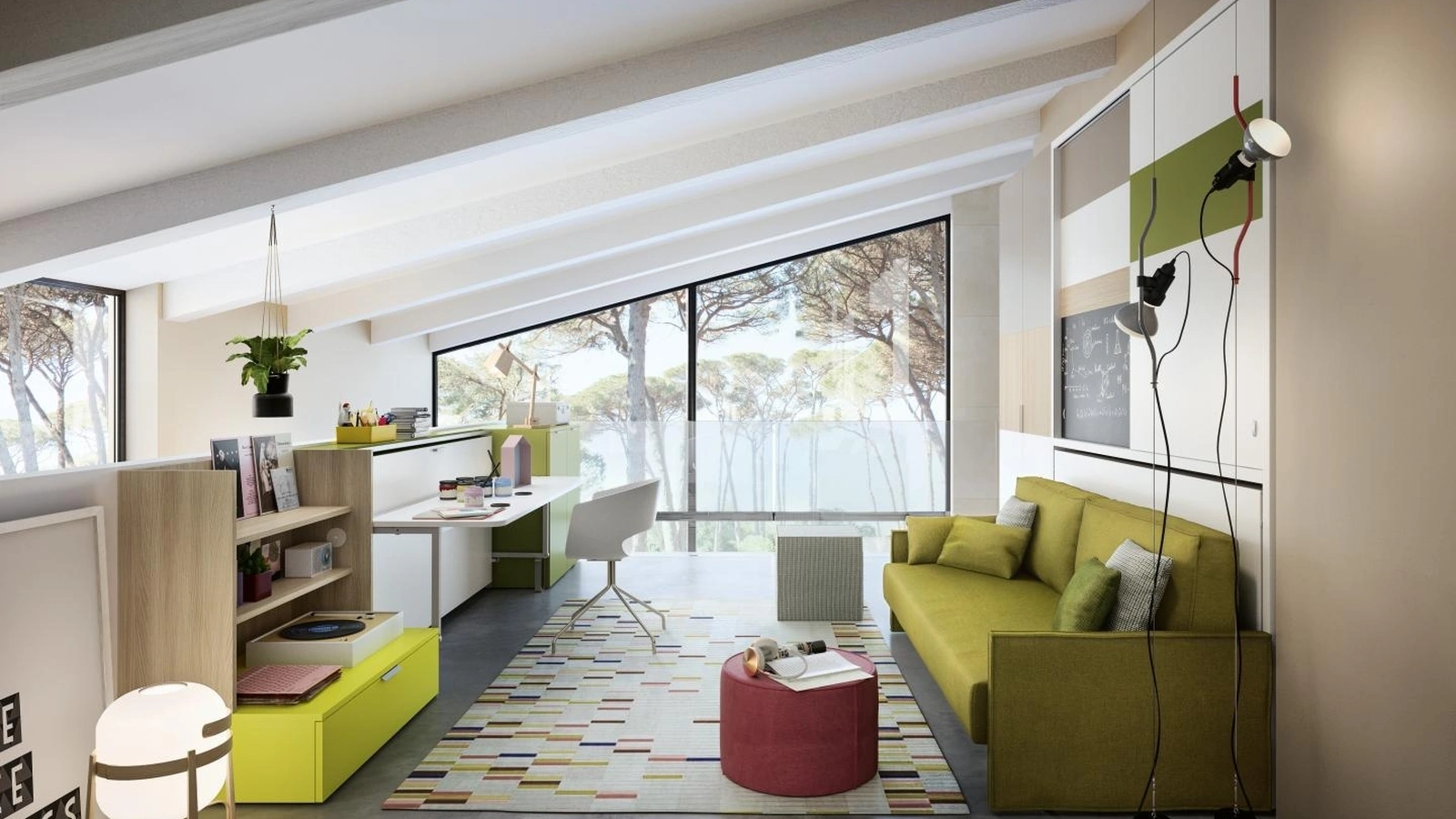 Cameretta di design con letti a scomparsa in laccato e melaminico Young 10 di Clei