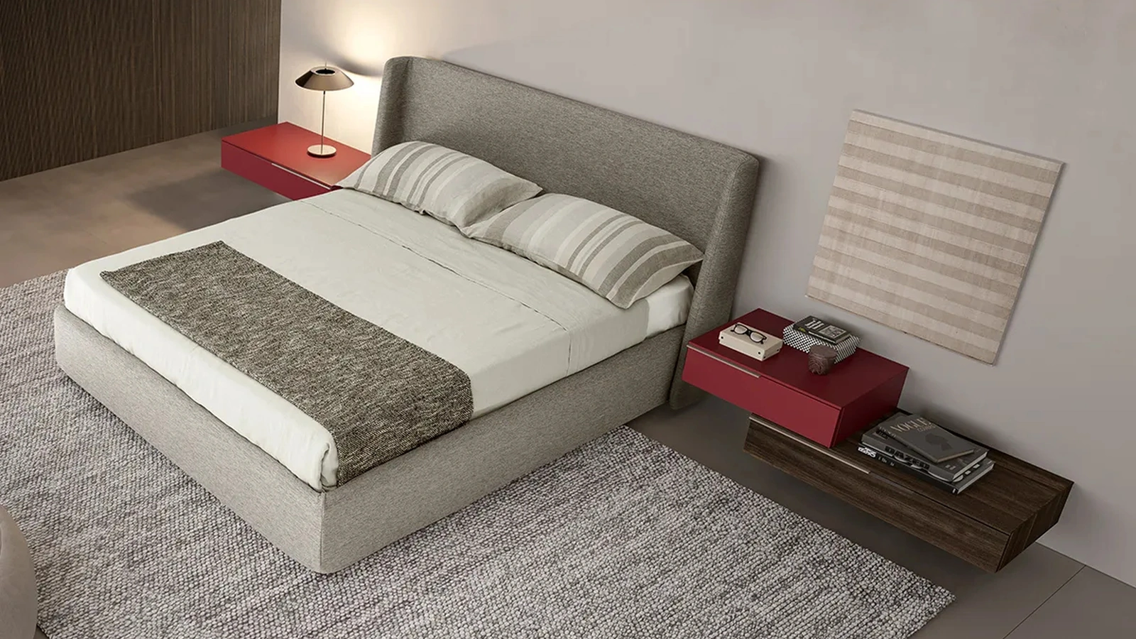 Comodino Aria sospeso in laccato e nobilitato di Adok