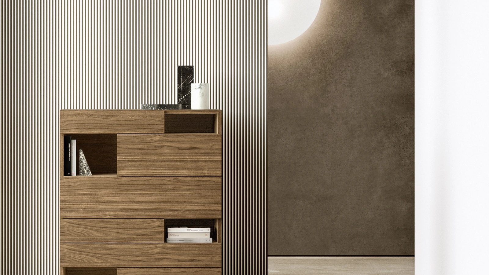 Cassettiera Wing in legno con vani a giorno di Presotto