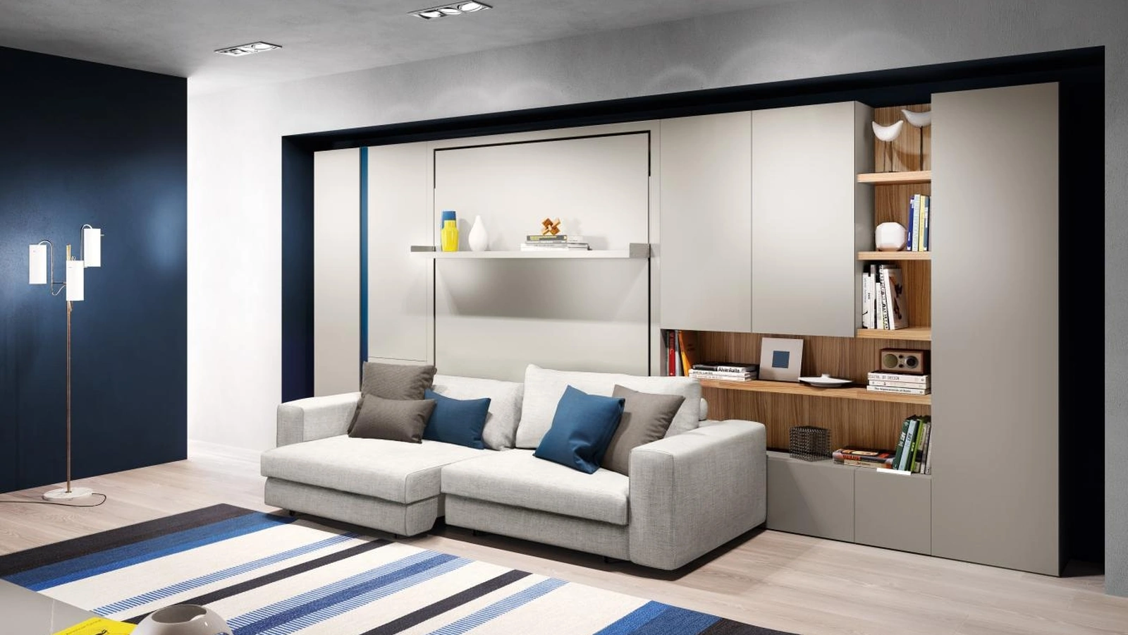 Letto con sistema a scomparsa chiuso con divano con penisola Tango Living 02 di Clei