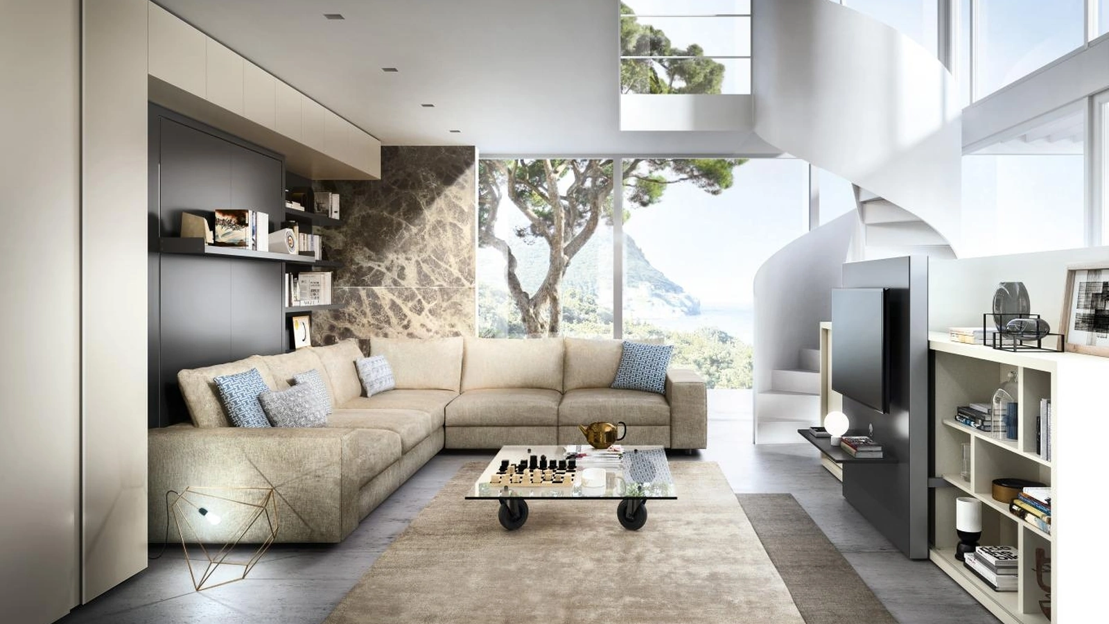 Letto a scomparsa trasformabile chiuso Living 03 con divano angolare Tango di Clei