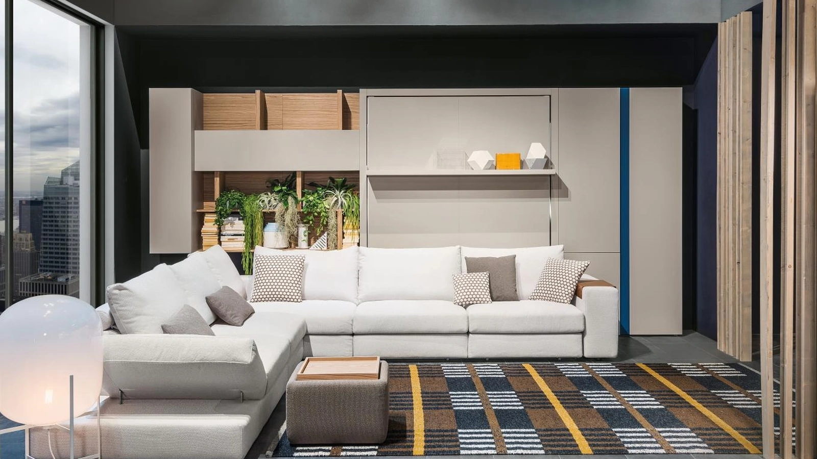 Letto a scomparsa trasformabile chiuso Living 04 con divano angolare Tango di Clei