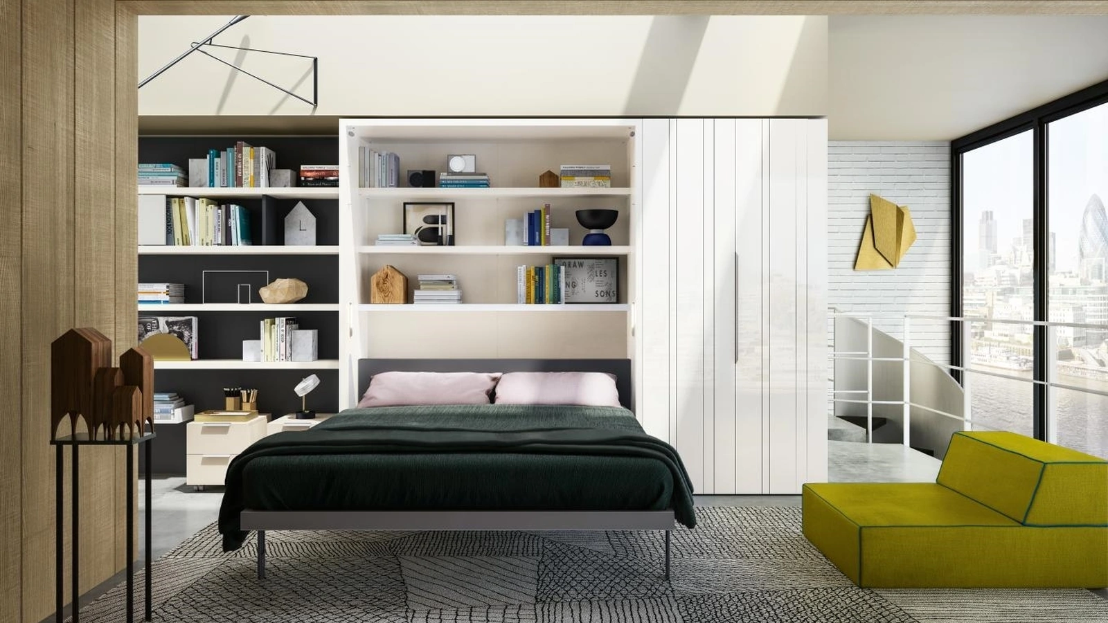 Letto a scomparsa trasformabile aperto Living 12 Penelope 2 Board di Clei