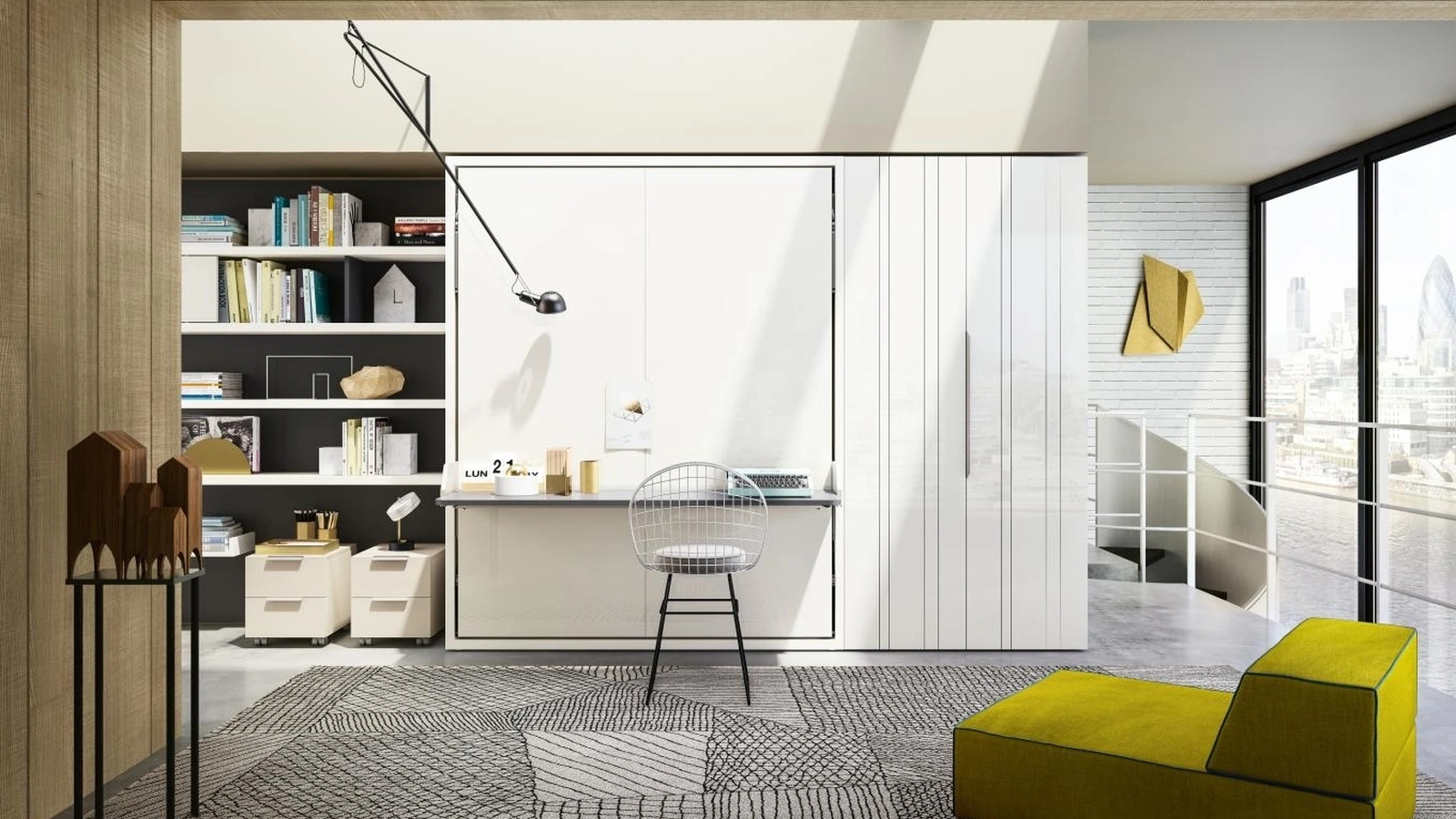 Letto a scomparsa trasformabile chiuso Living 12 Penelope 2 Board con scrivania di Clei